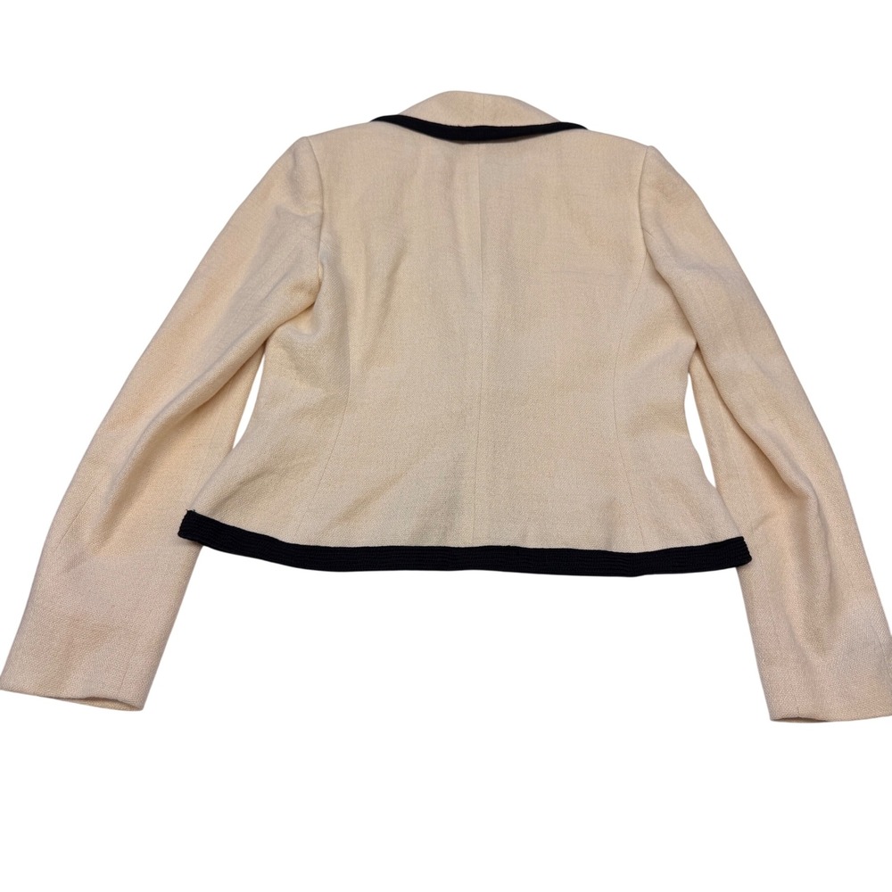 Vintage Ralph Lauren Cream Linen Blend Contrast Trim Blazer Jacket Size 10 - Picture 2 of 6